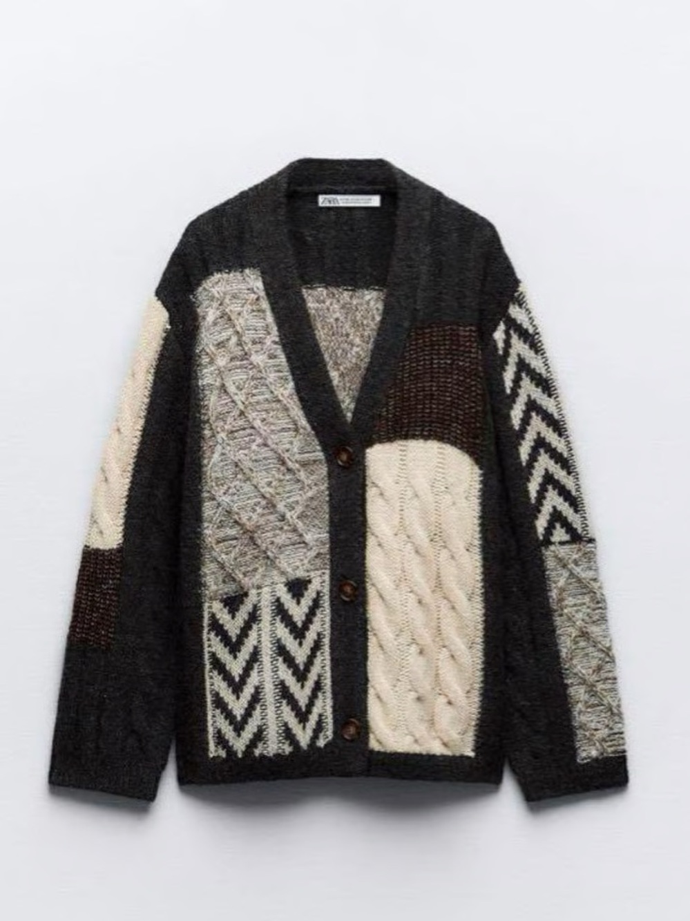 Zara viral Patchwork Cable knit bloggers favourite chevron cardigan sweater 💜